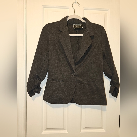 Christian Siriano Jackets & Blazers - Christian Siriano Dark Gray Ruched-Sleeve Blazer – Size S